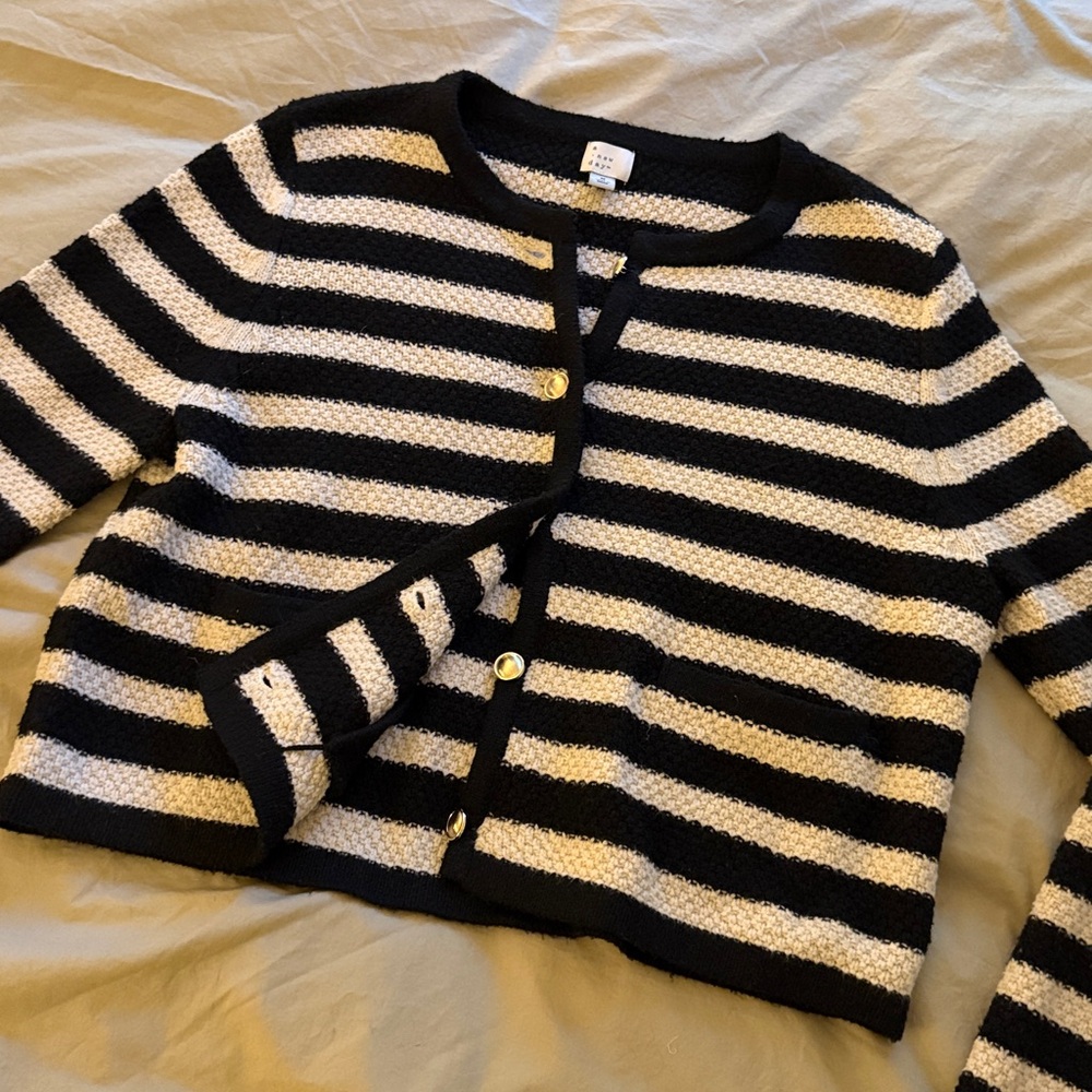 Black and Cream Striped Knit Sweater